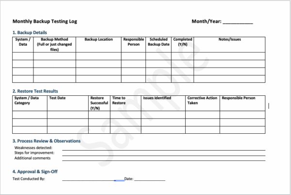 Free Backup & Recovery Log to help SMEs backup and test recovery of their business data.